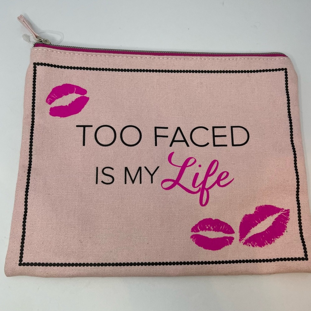 Too Faced is My Life Cosmetic Make-up Zippered Bag Pouch Pink